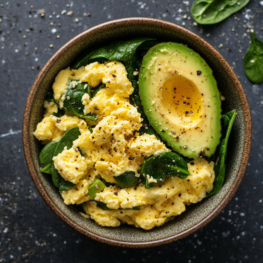 Keto Breakfast Bowl with Avocado, Eggs, and Spinach