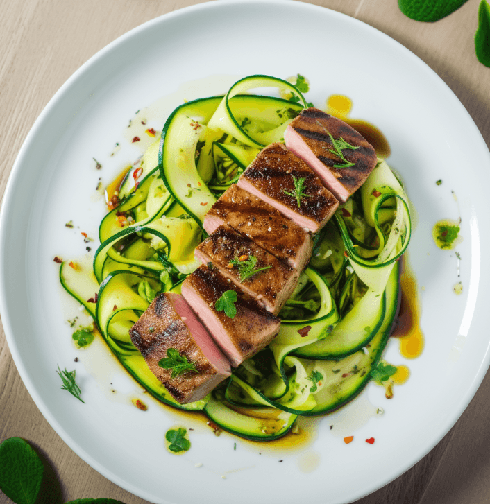 Lime Cilantro Tuna Steak with Zucchini Ribbons - Keto Australia
