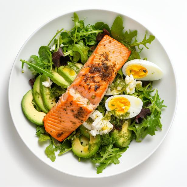 Salmon, Avocado, and Egg Salad with Balsamic Vinaigrette (600 calories): - Keto Australia
