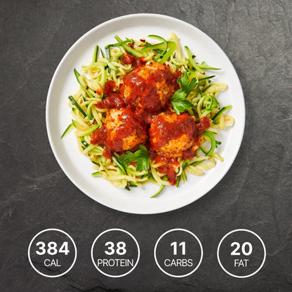 Basil and Oregano Chicken Meat Balls with Zoodles