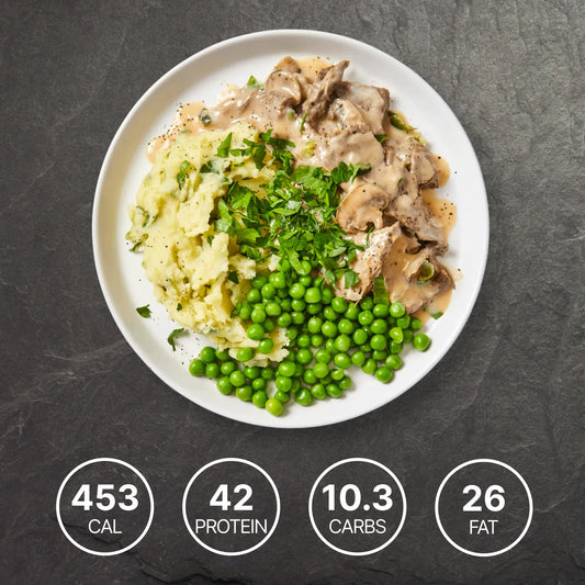 Beef Stroganoff with Low Carb Mash and Peas